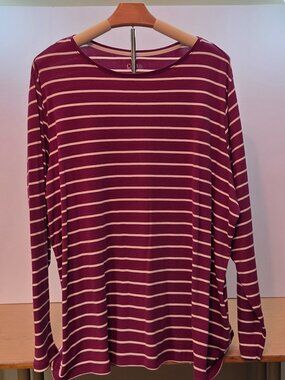 Croft & Barrow Classic Tee, 2X, Long Sleeve, Magenta/Purple & White Stripes